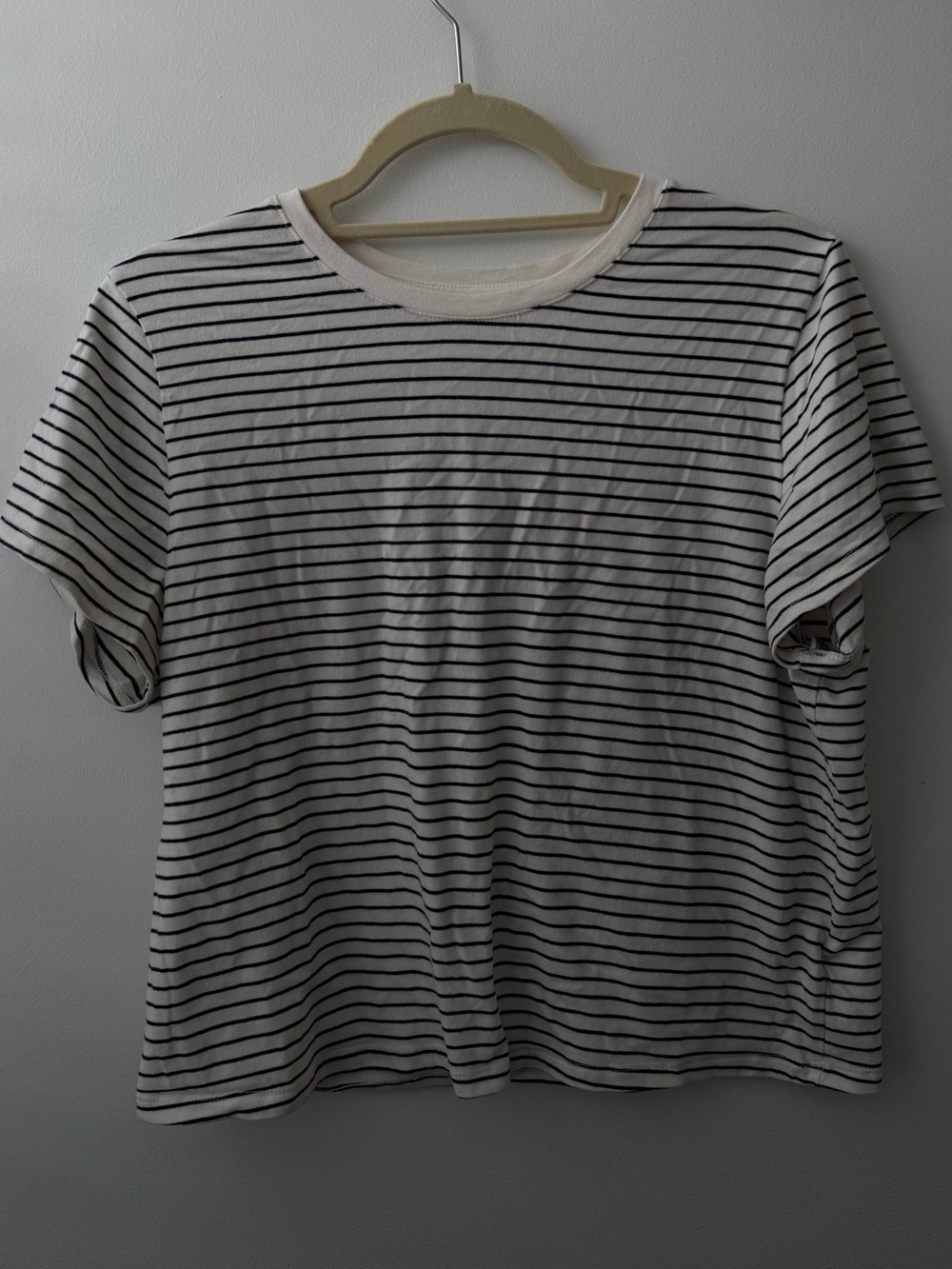 White Crewneck T-Shirt with Black Stripes